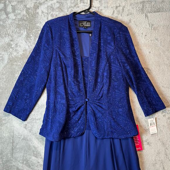 Alex Evenings Glittered Two Piece Dress Set Modest Dress Sz 10 Electric Blue New - Picture 3 of 10